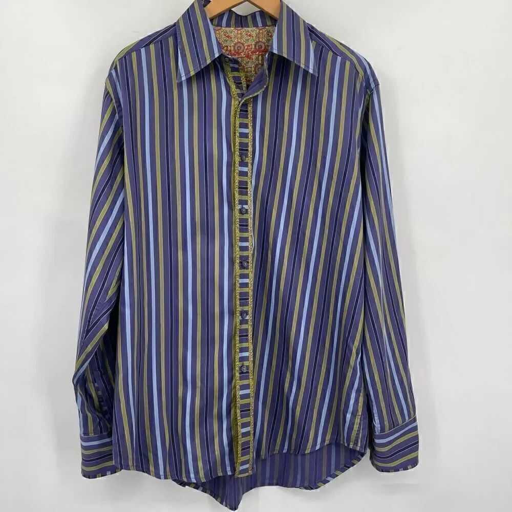 Robert Graham Multicolor Stripe Flip Cuff Long Sleeve Button Up Shirt Size XL